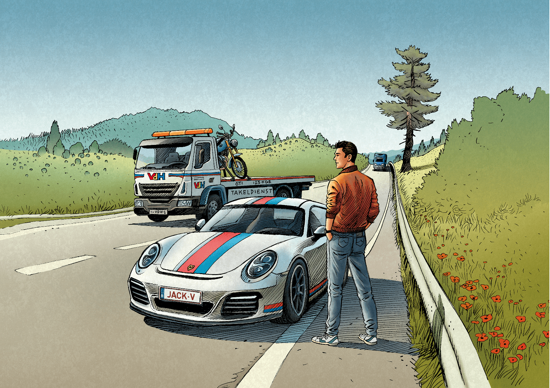 JackV in a racing suit on the Spa Francorchamps race track in front of his car