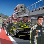 JackV in a racing suit on the Spa Francorchamps race track in front of his car